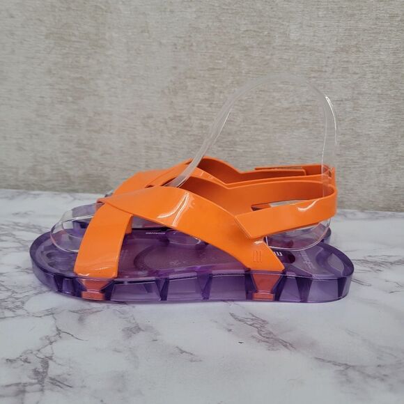 Mini Melissa Friendly Jelly Sandals Orange & Lilac Purple Girls Size 4 - Picture 2 of 8